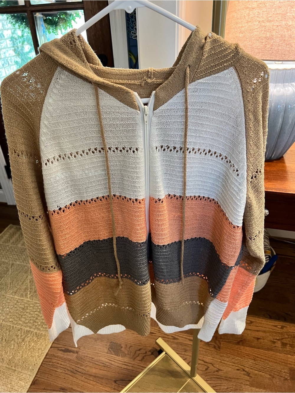 Cozy Striped Knit Zip-Up Hoodie Sweater - Multicolor